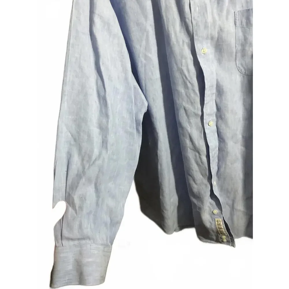 Cremieux Linen Blend Classic Light Blue Button-Up Shirt 18/35 - Picture 7 of 8